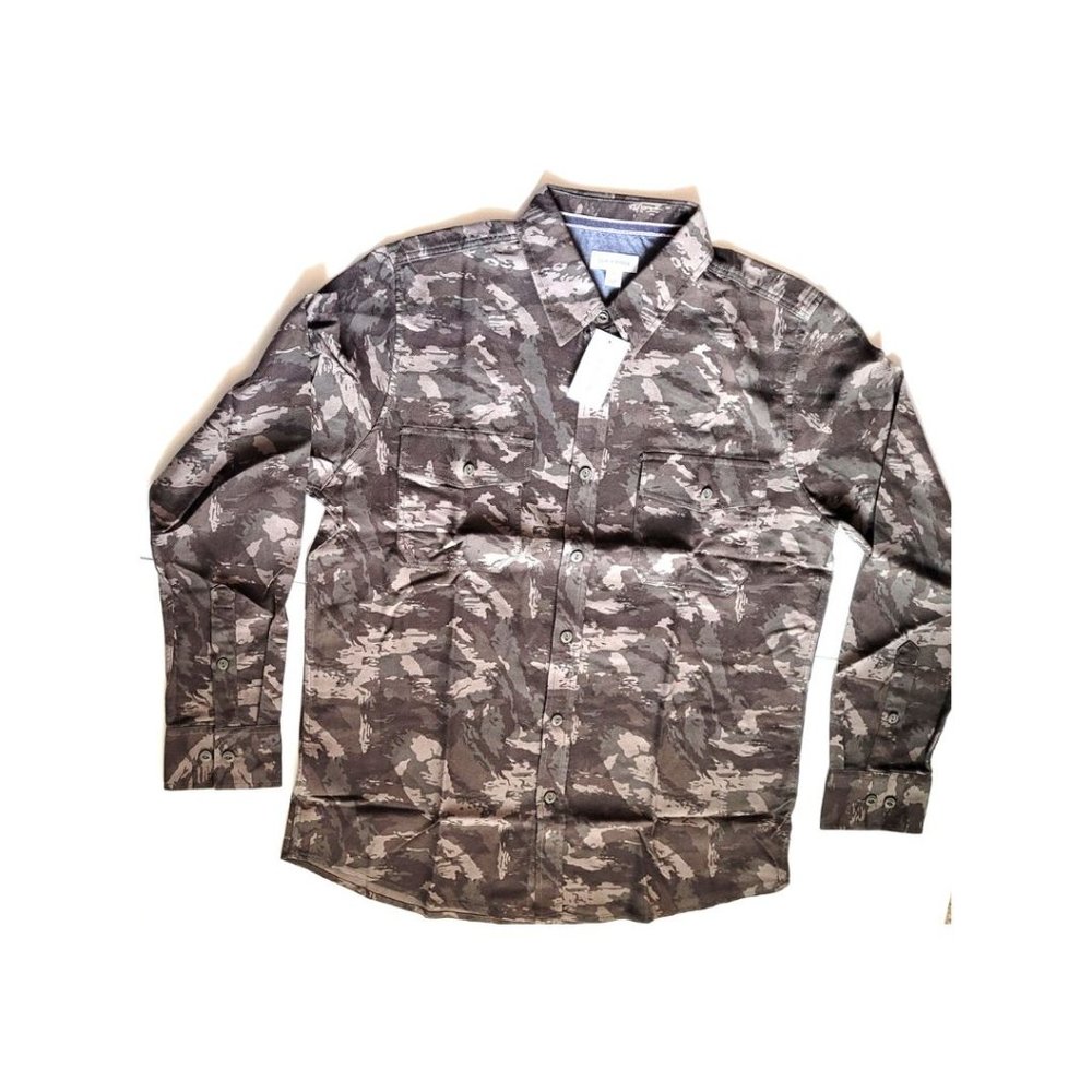 NWT Men's Camouflage Regular Fit Flannel Shirt Large Long Sleeves Brown